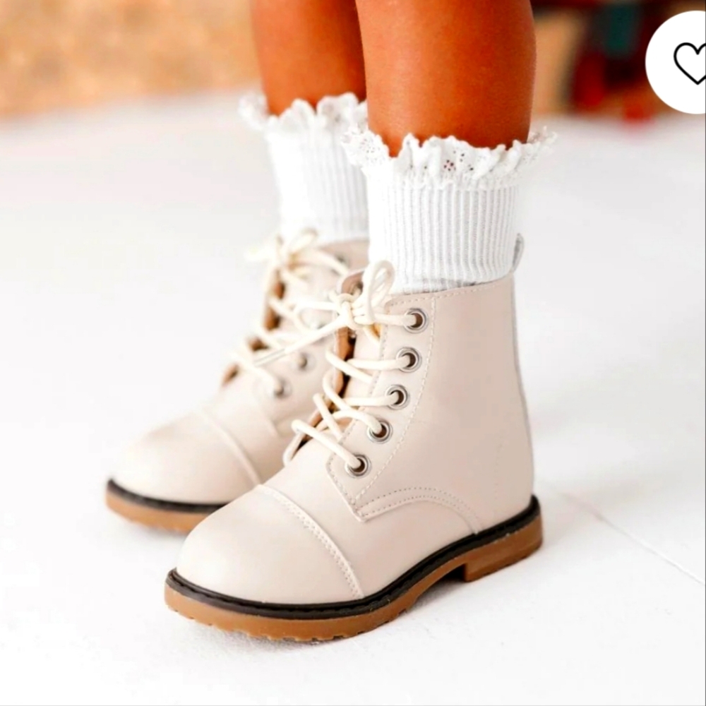 Bums and Roses Cream Faux Leather Boots Size 7